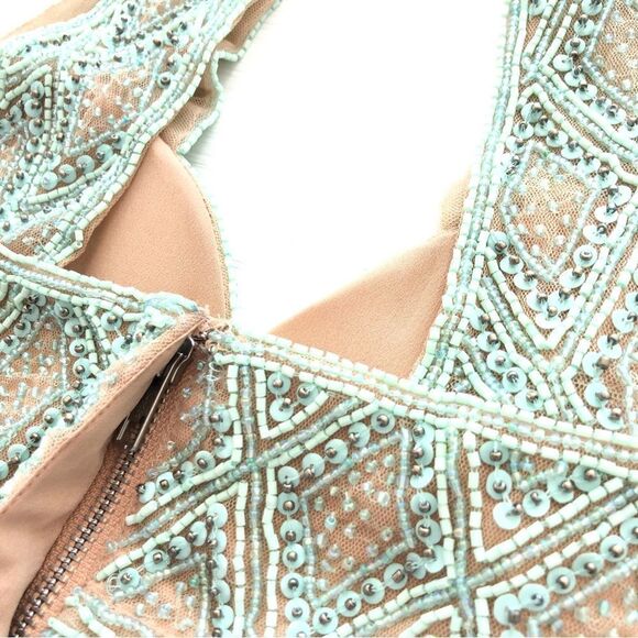 X by NBD REVOLVE Cool As Ice Top in Silver Mint Green Beaded Halter S NWT - Picture 8 of 12